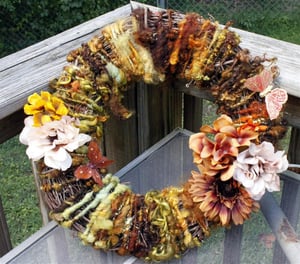 Image of Autumn Equinox; Handspun Art Yarn Fall Wreath, Textile Couture for your Festivities