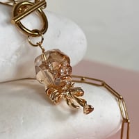 Image 3 of Glass Skull and Bow Paperclip Chain - Gold