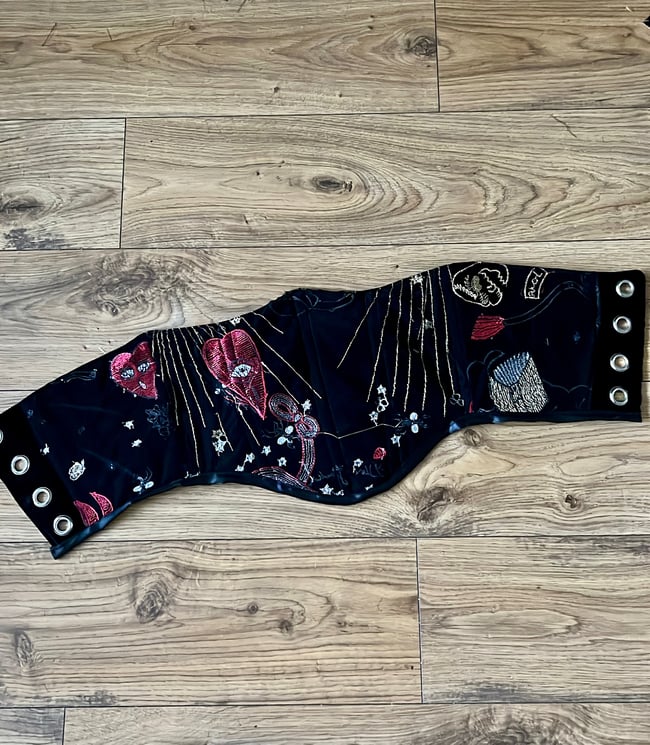 Handmade sun and heart tulle, velvet under-bust corset