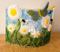 Image 3 of Fused Glass Daisy, Butterfly and Bee Candle Surround 
