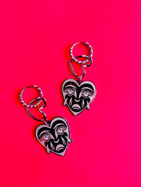 Image 1 of LASER ENGRAVED CRYING FACE DOUBLE HEART EARRINGS 