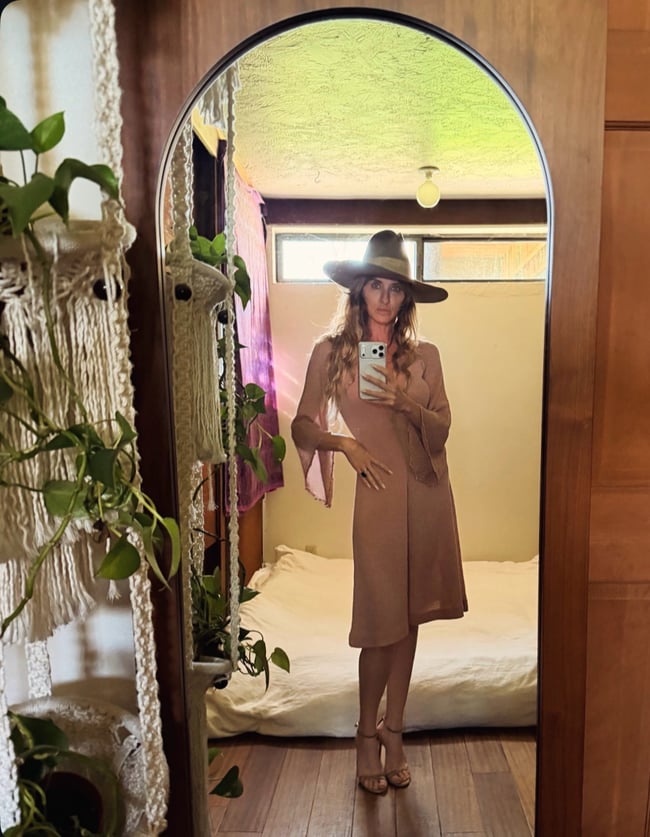 early 70s fine knit angel sleeve dusty rose dress