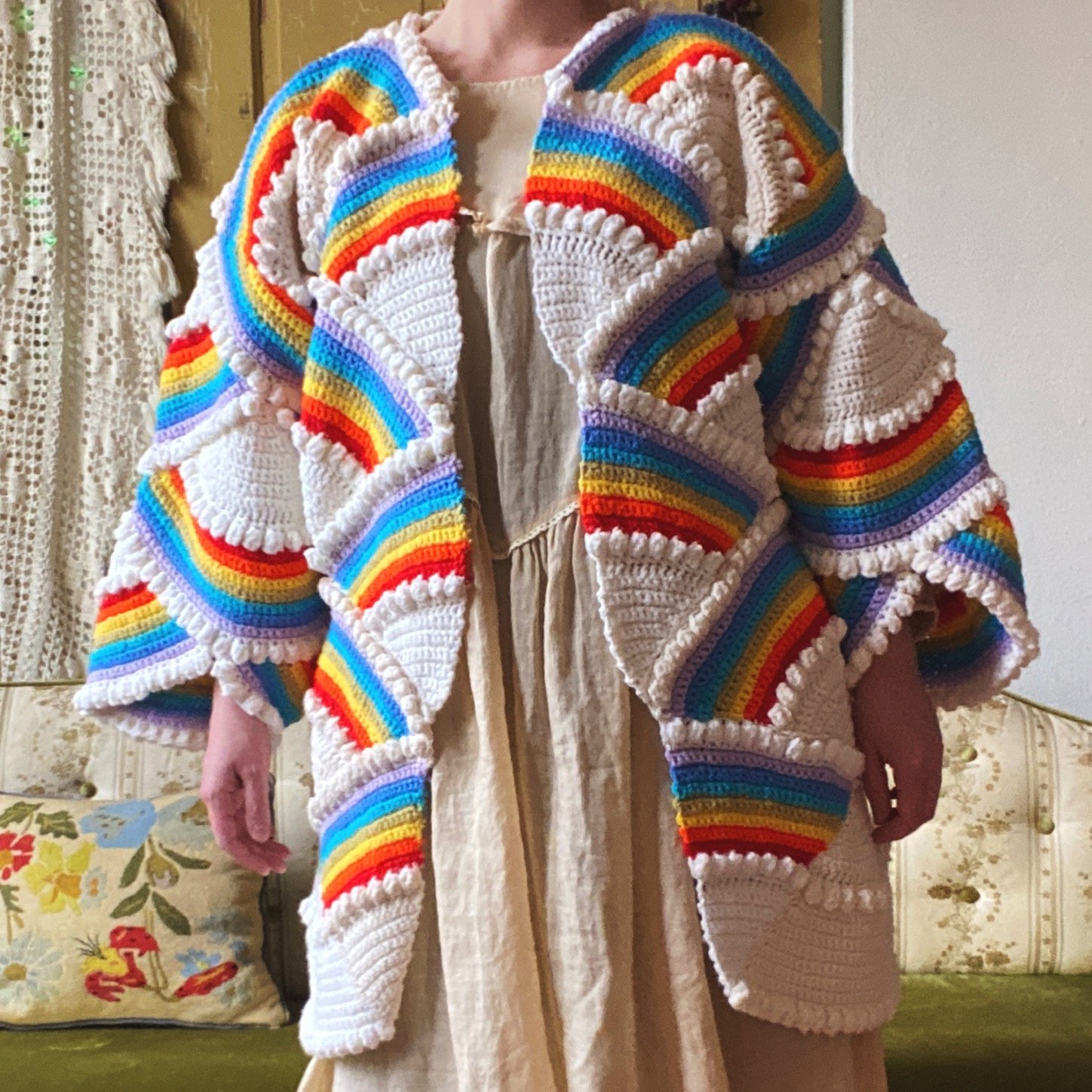 Image of Rainbows & Clouds Granny Sweater