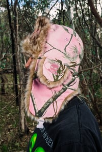 Image 2 of BIGFOOT PINK REAL TREE FURRY TRAPPER HAT (S/M)