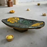 Image 2 of Handmade Forest Green Leaf Bowl - Organic Resin & Clay Art Piece - Unique- Sculptural Fruit Dish 