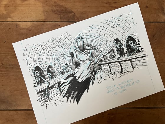 Image of Banish the Banshee at the old Crypt. Original art for the Witchcraft game