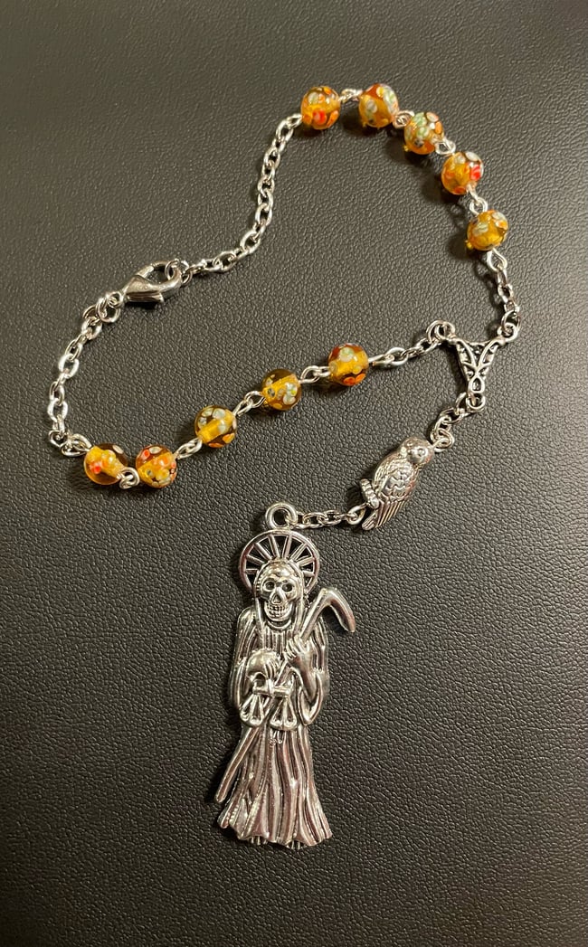 Santa Muerte Car Rosary - Gold Pattern