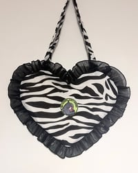 Image 3 of Zebra Print Heart Ruffle Bag – “No Kisses Just Hisses” Patch