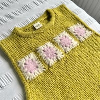 Image 3 of Granny square vest in chartreuse and baby pink