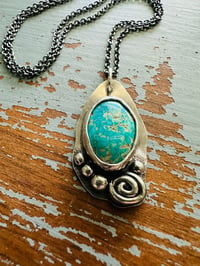 Image 1 of Sierra Nevada turquoise pendant with sterling silver rose and pearls