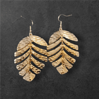 Earrings - gold, hammered leaf
