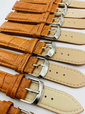 Image of LOTS OF 5 & 10 X CROC LEATHER GENTS WATCH STRAPS,18mm/20mm,BLACK,BROWN,ORANGE,TOP QUALITY,NEW.