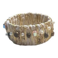 Image 1 of Wide Jeweled Bangle Cream/Gold