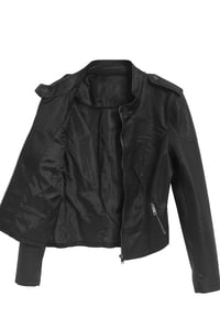 Image 3 of Women’s Faux Leather Moto Jacket with Zip Front & Long Sleeves