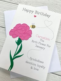Image 4 of Handmade January Pink Carnation Birth Flower Card - Elegant Birthday Card for January Birthdays