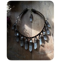 Image 3 of The Empress Necklace XL - Clear Quartz Crystals and Oiled Walnut Brown Leather 