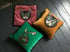 Velvet cotton with embroidered cat patch cushion cover and black pom poms Image 5