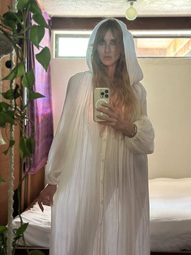 late 60s early 1970s gauze caftan maxi dress with hood