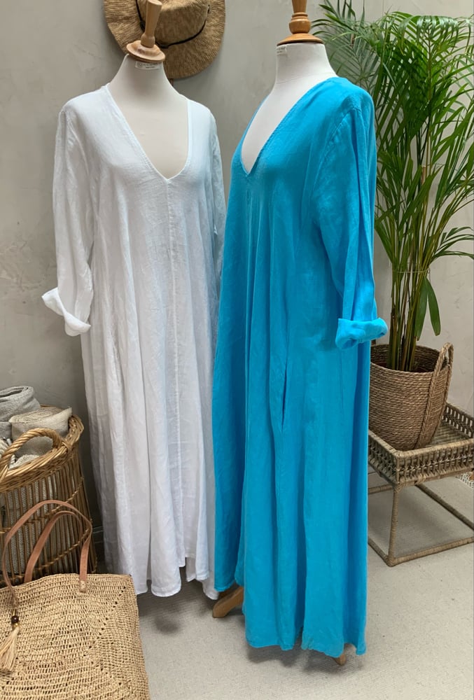 Image of Robe En Lin Alizé  Turquoise Longue