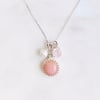 Pink Opal, Rose Quartz and Freshwater Pearl Sterling Silver Necklace 