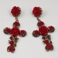 Image 3 of Tears of Joy Vintage Rose Cross Earrings 