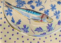Image 2 of Sardine on blue flowers and polka dots