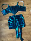 Handmade Alien tie up wet look, foil skirt