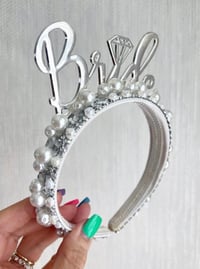 Image 2 of Silver And White Bride tiara crown headband hen do props 