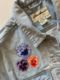 Image 2 of Hand Embroidered Denim Jacket - “Pansies” - M (Oversized)