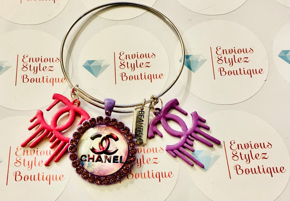 Image of Pink & purple Chanel inspired bangle bracelet 