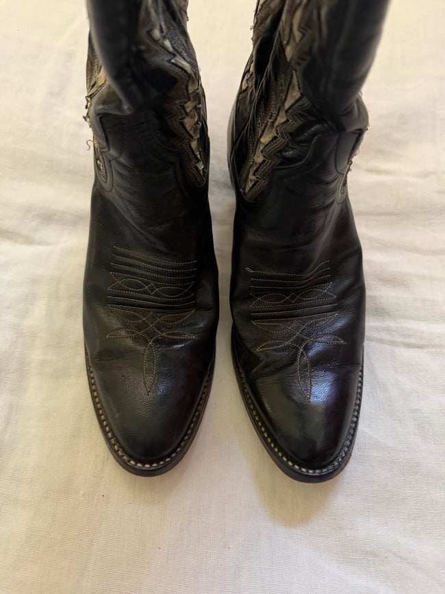vintage knee high black leather and snakeskin cowboy boots