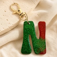 Image 7 of Green & Red Glitter Resin Letter Keychains • Cute Gift for Her