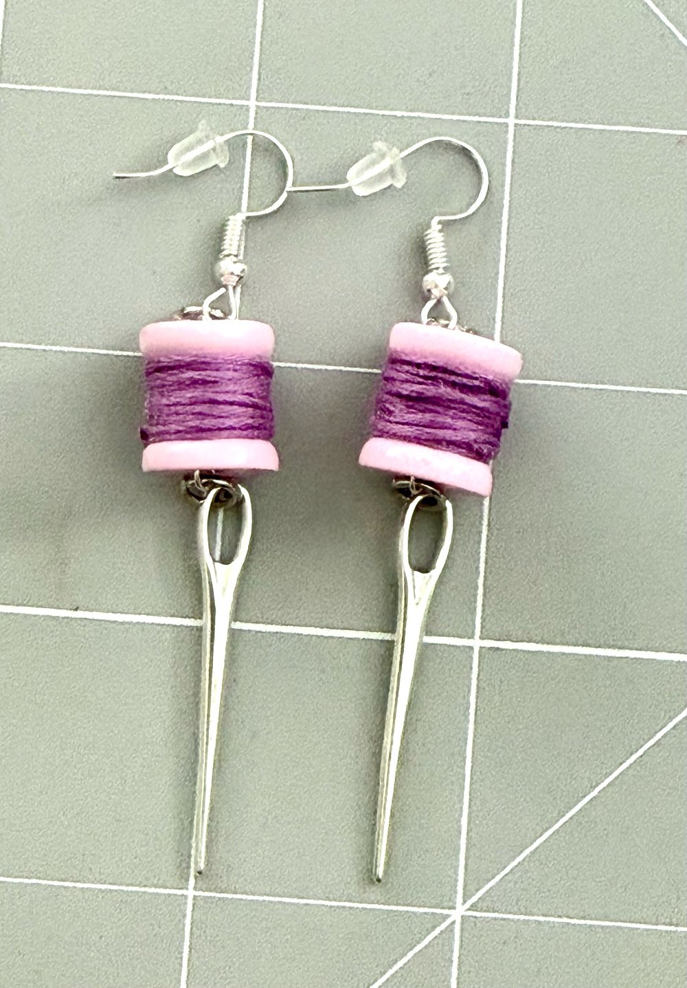 Image of Mini Thread Spool & Sewing Needle Earrings