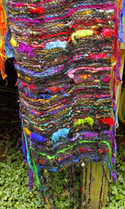 Image of Fireworks, Saori Style Woven Shawl with Handspun Art yarn- Textile Couture, FiberArt to Wear