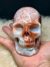 Image 2 of Druzy Pink Petal Agate Skull Carving #2240