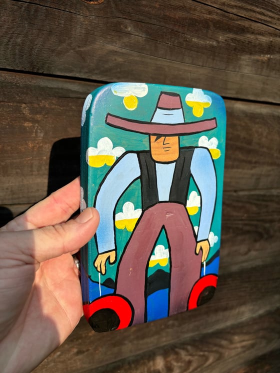 Image of Yo-Yo Cowboy small wood painting