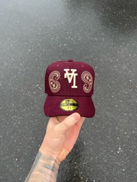 Image 2 of GREEN BRIM MAROON UPSIDE DOWN LA DODGERS CUSTOM FITTED CAP