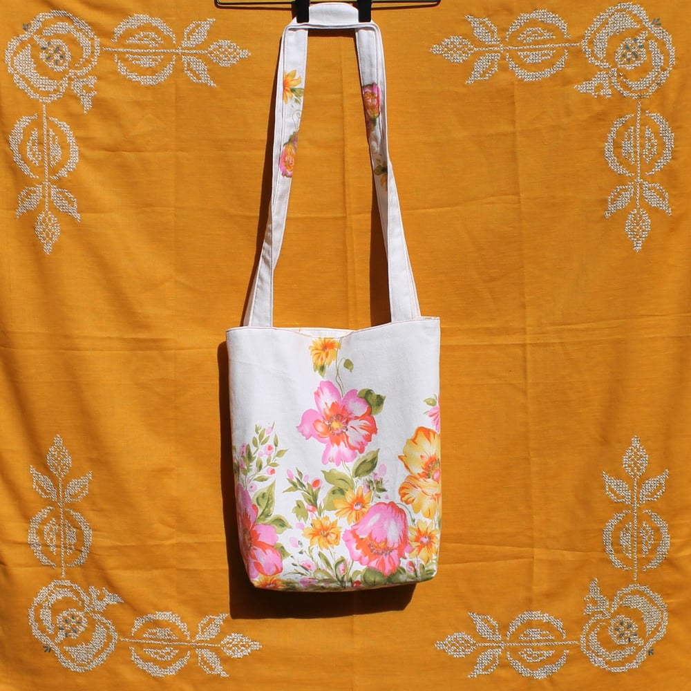 Image of Pink, Orange, and Yellow Cotton Floral Tote