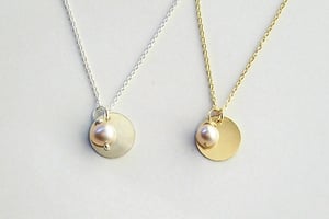 Image of Sterling Silver or Gold Fill Initial Charm and Pearl Necklace