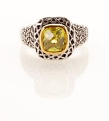 Image of Classic square Cubic Zirconia faceted silvertone ring with brocade boarder