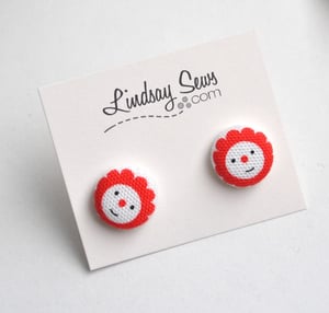 Image of Flower Face Fabric Covered Button Earrings for Adoption Fundraiser