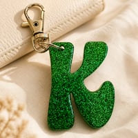 Image 5 of Green & Red Glitter Resin Letter Keychains • Cute Gift for Her