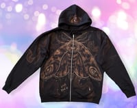 Image 1 of “NOCTURNAL” CUSTOM BLEACH PAINTED ZIP HOODIE LARGE