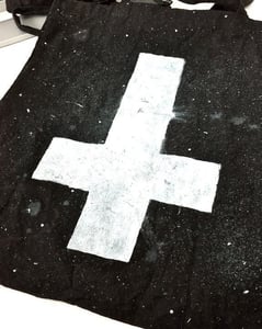 Image of TRISTESSE Tote Bag with inverted cross (black)