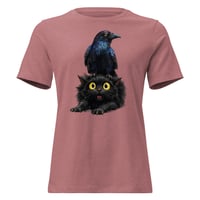 Image 6 of Women's Relaxed T-Shirt, Funny Crow Raven & Black Cat Tee