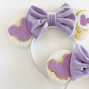 Image of Patch Ears - White Matte with Lavender Velvet Bow