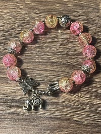 Pink/Yellow bead elephant bracelet 