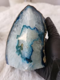 Image 4 of 4.1lb Blue Agate Geode Rough Edge Crystal - 2pc Set
