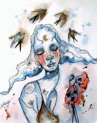 Image 1 of About the Cosmic and Mystic original art watercolor and ink