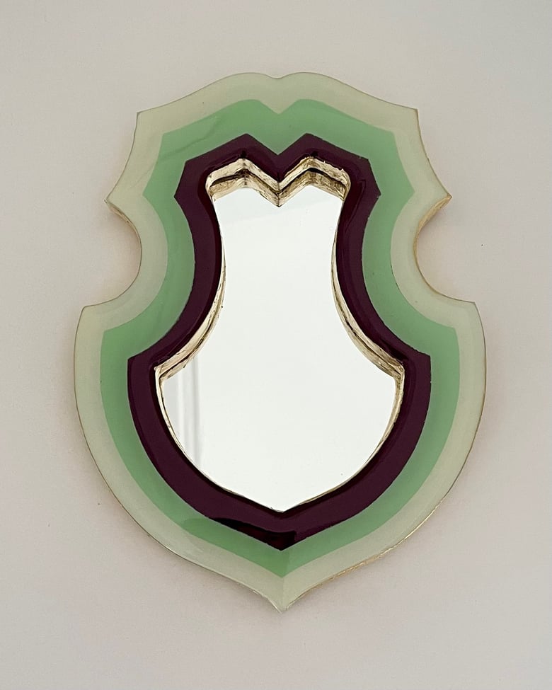 Image of Shield Mirror White/Mint Green/Maroon 20cm 